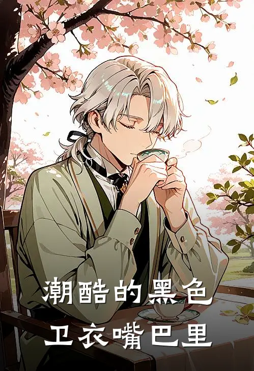 潮酷的黑色卫衣嘴巴里