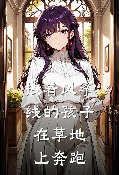 拽着风筝线的孩子，在草地上奔跑